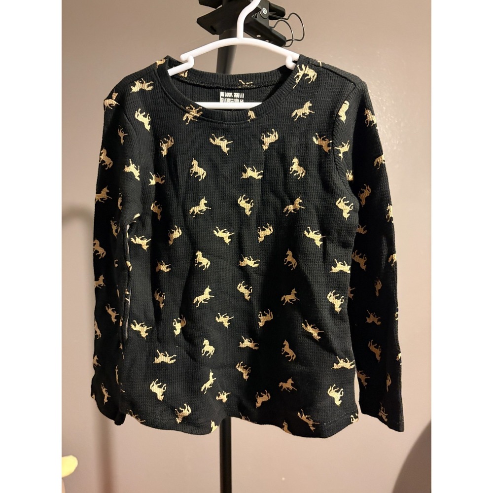 GAP Kids Black Long Sleeve Ribbed Shirt with Gold Unicorns Sz 3T